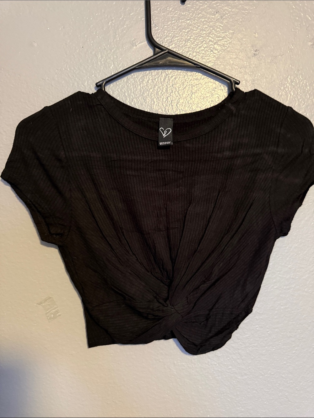 Windsor Black Ribbed Twist-Front Crop Top